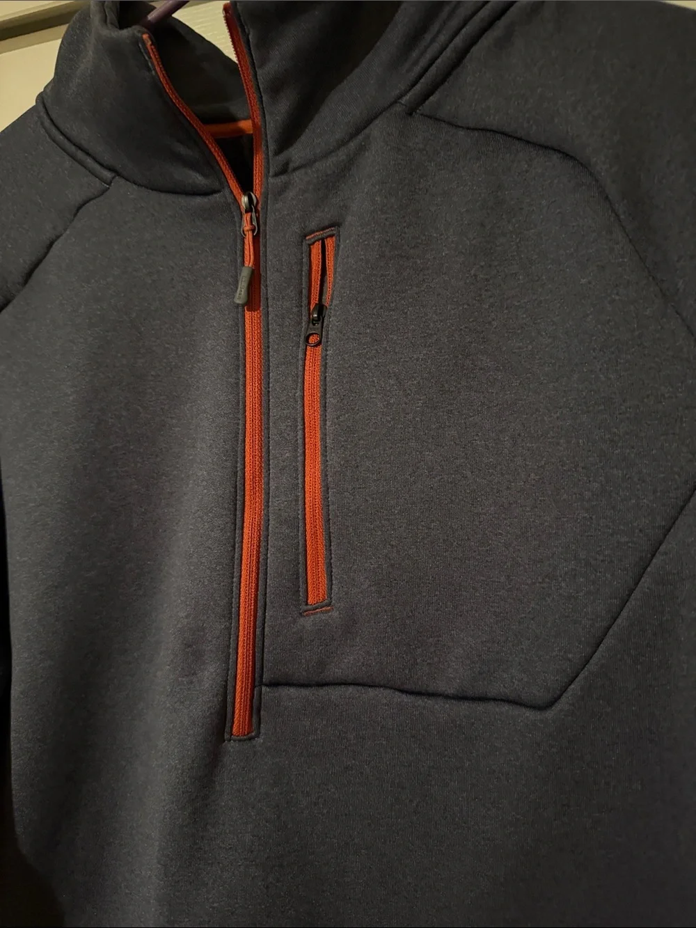 L.L. Bean Grey Performance Quarter-Zip Pullover with Dark Burnt OrangeTrim